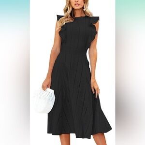 🩷 NWT Black eyelet short ruffle sleeve fit and flare midi dress XL